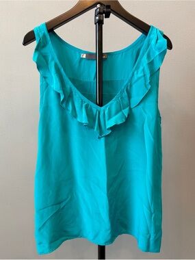 MYNE 100% Silk Teal Ruffle Sleeveless Blouse Top Size 2 Medium